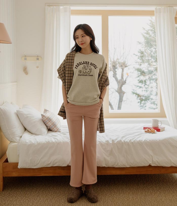 慵懶假期休閒風內刷絨長褲