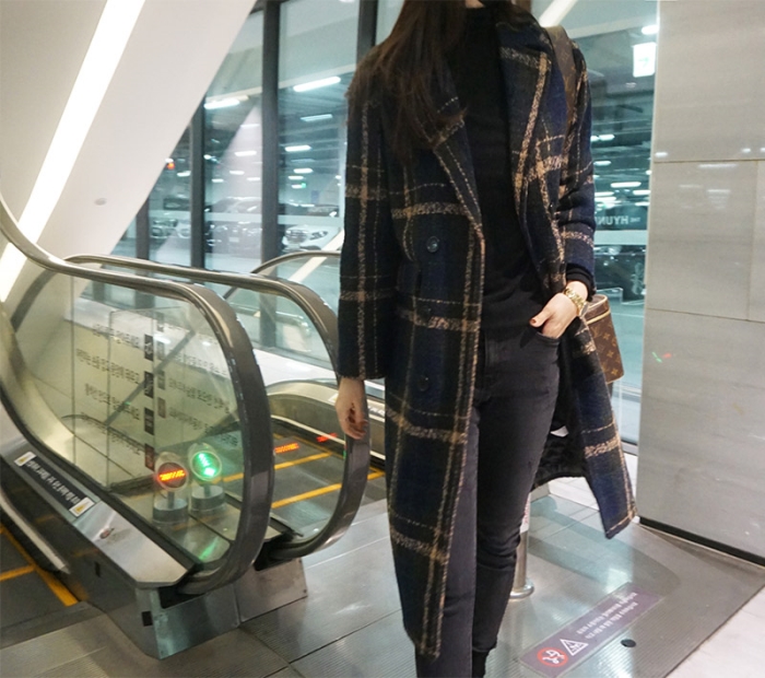 氣質格紋毛呢質感名媛外套,寬鬆,長袖,排釦,格紋,上衣