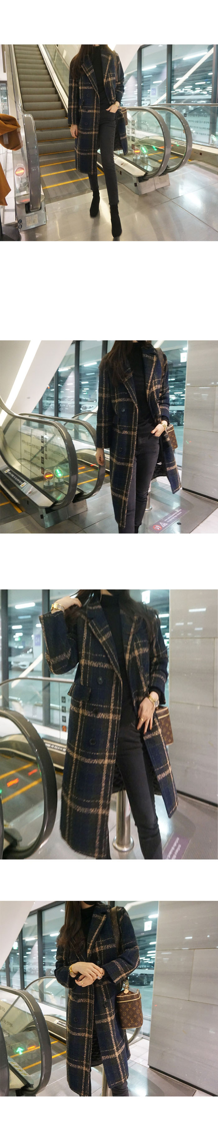 氣質格紋毛呢質感名媛外套,寬鬆,長袖,排釦,格紋,上衣