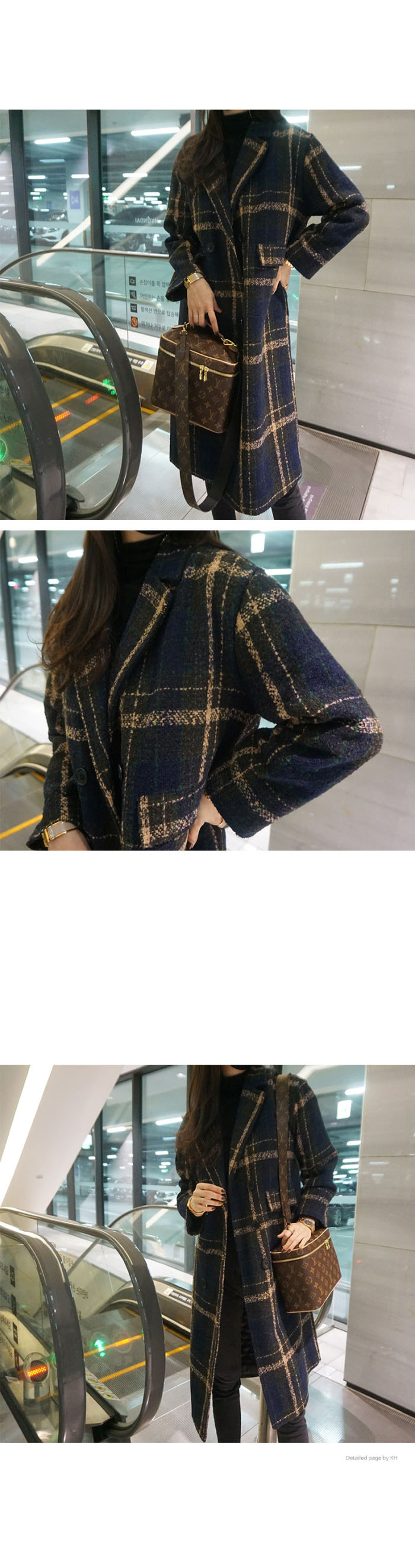 氣質格紋毛呢質感名媛外套,寬鬆,長袖,排釦,格紋,上衣