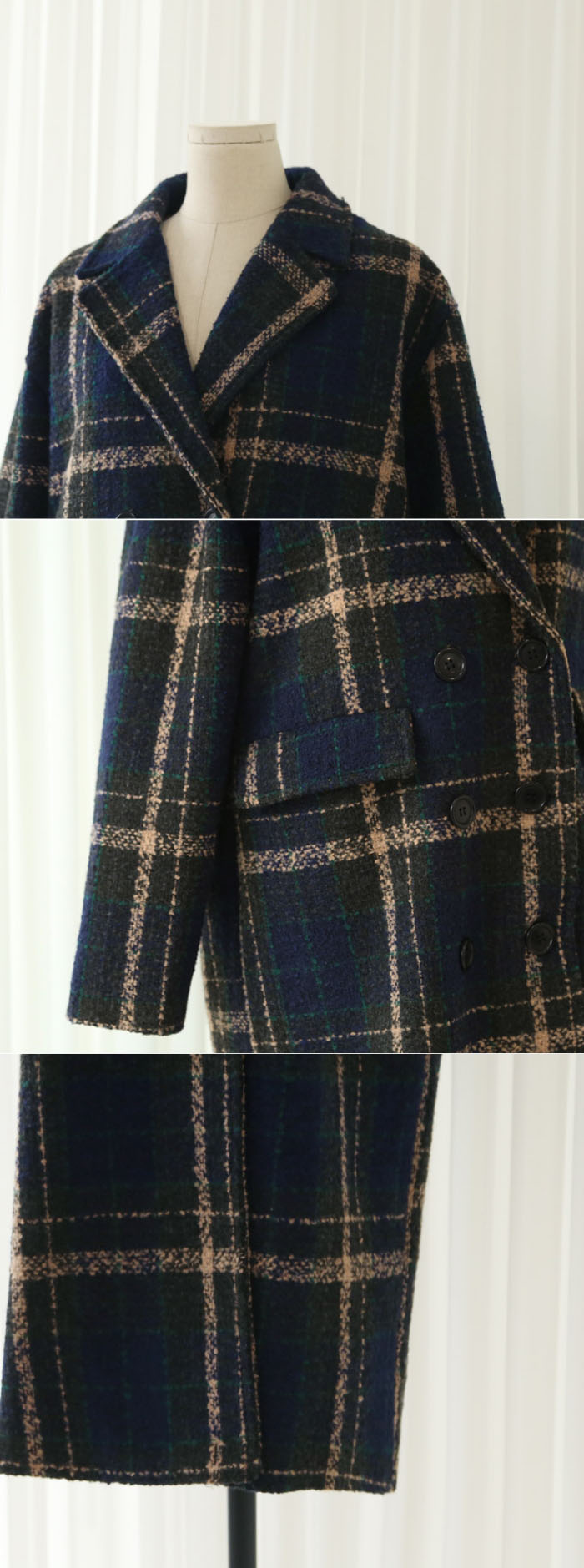 氣質格紋毛呢質感名媛外套,寬鬆,長袖,排釦,格紋,上衣