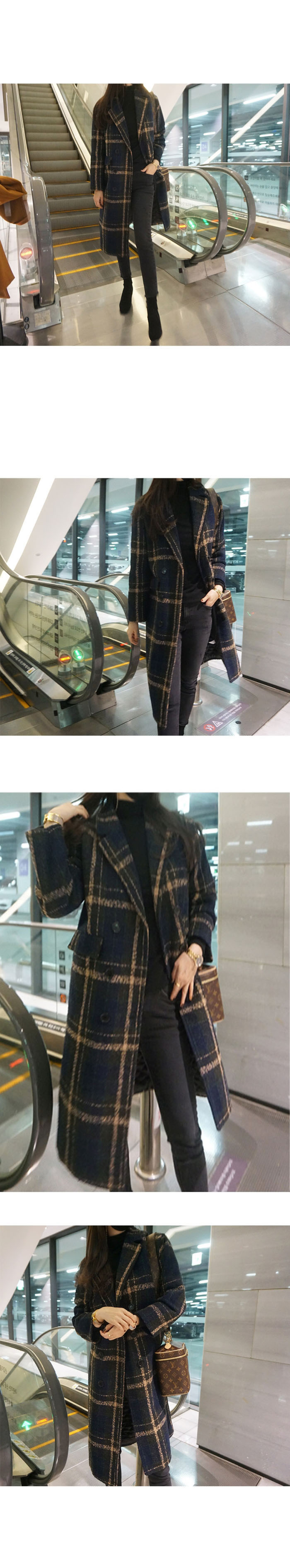 氣質格紋毛呢質感名媛外套,寬鬆,長袖,排釦,格紋,上衣