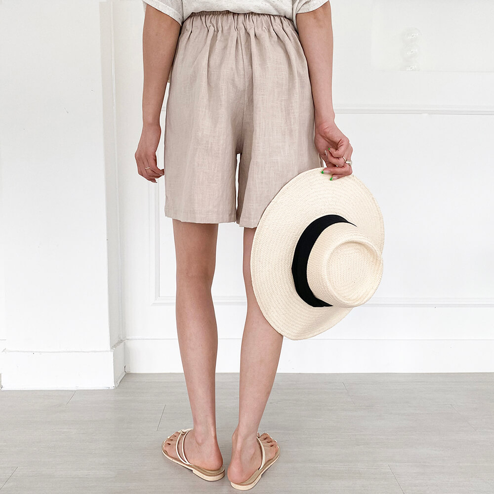 時尚亞麻質感渡假感短褲