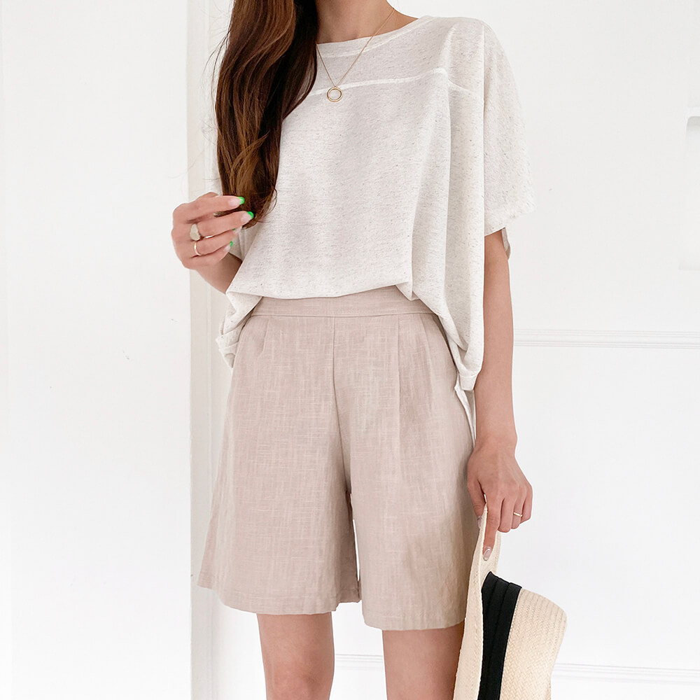時尚亞麻質感渡假感短褲