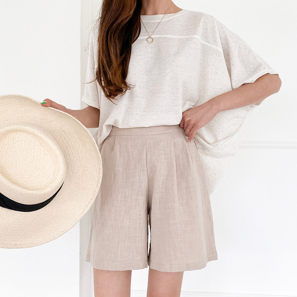 時尚亞麻質感渡假感短褲