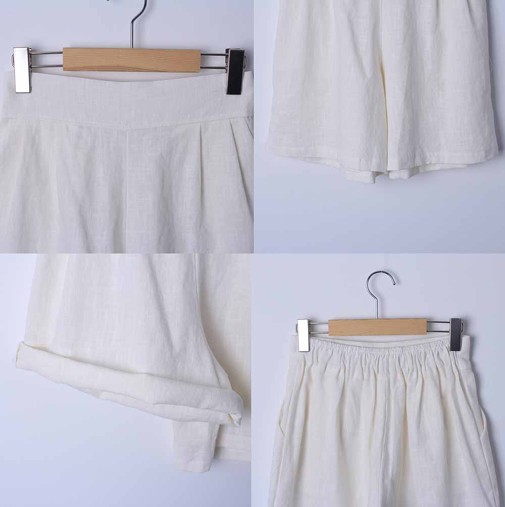 時尚亞麻質感渡假感短褲