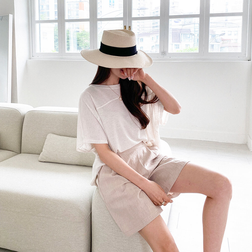 時尚亞麻質感渡假感短褲