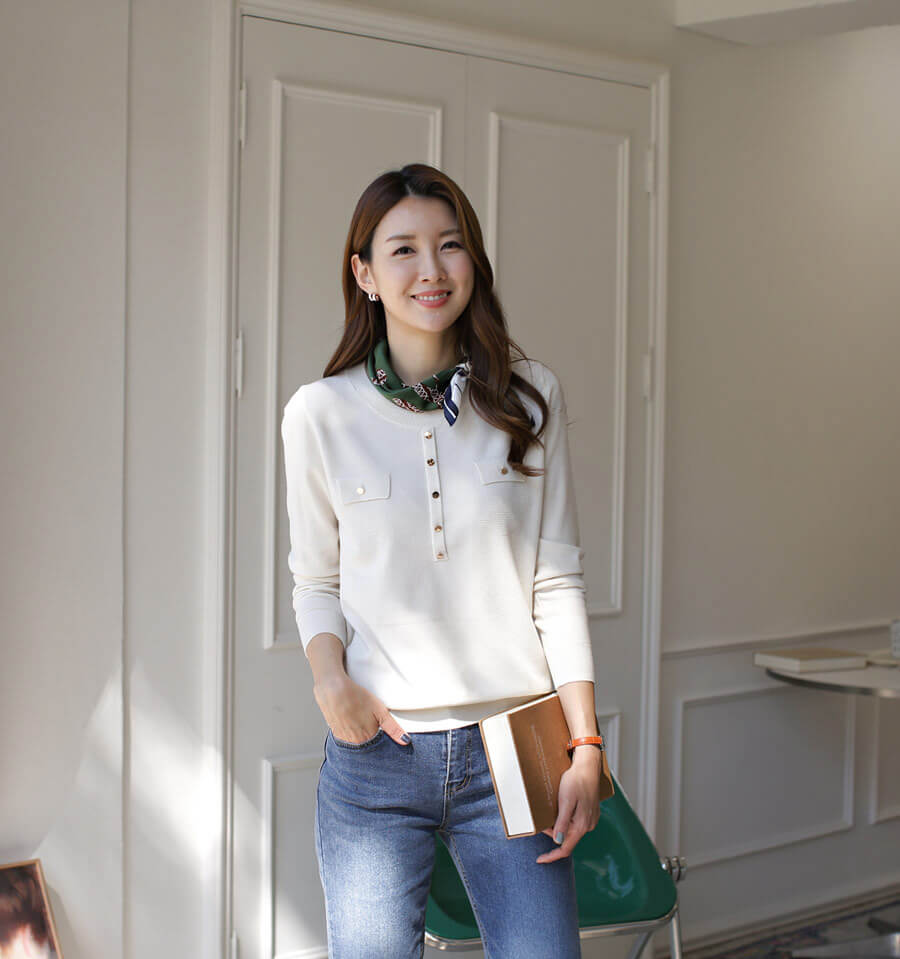 成熟簡約柔軟針織上衣,針織,圓領,長袖,純色,素色