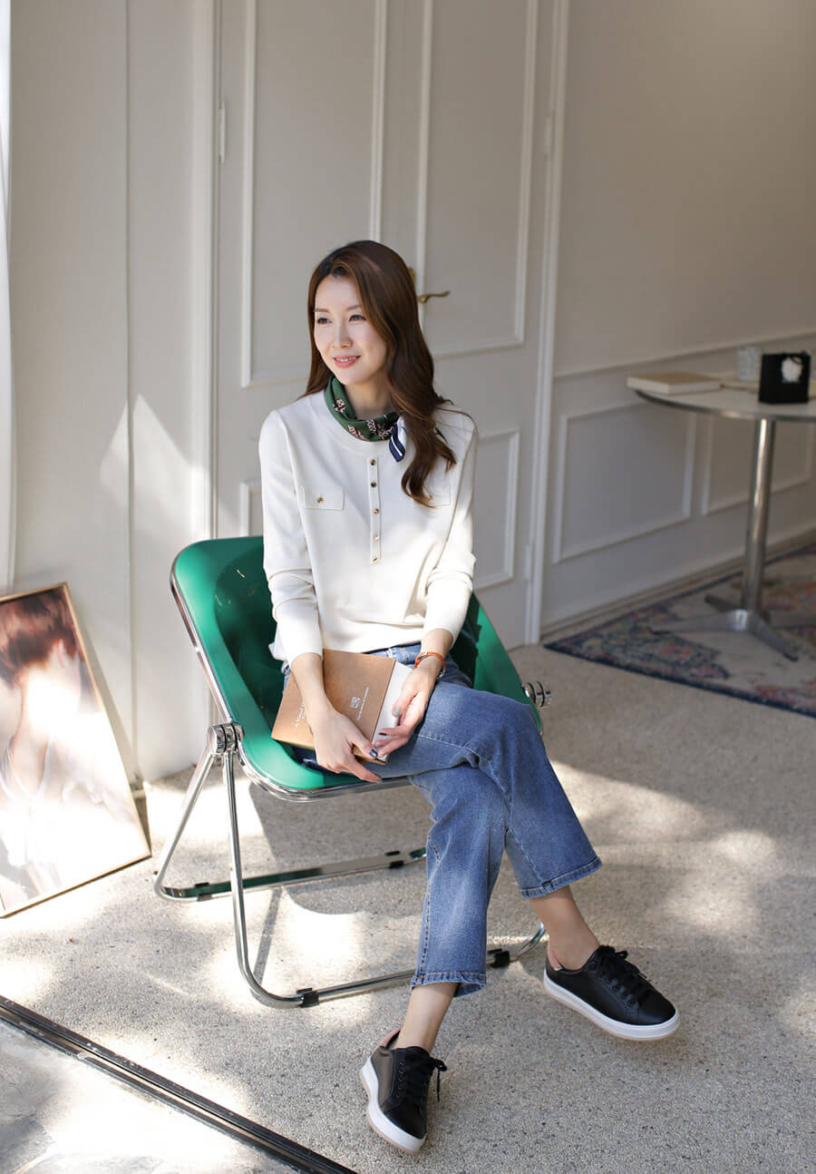 成熟簡約柔軟針織上衣,針織,圓領,長袖,純色,素色