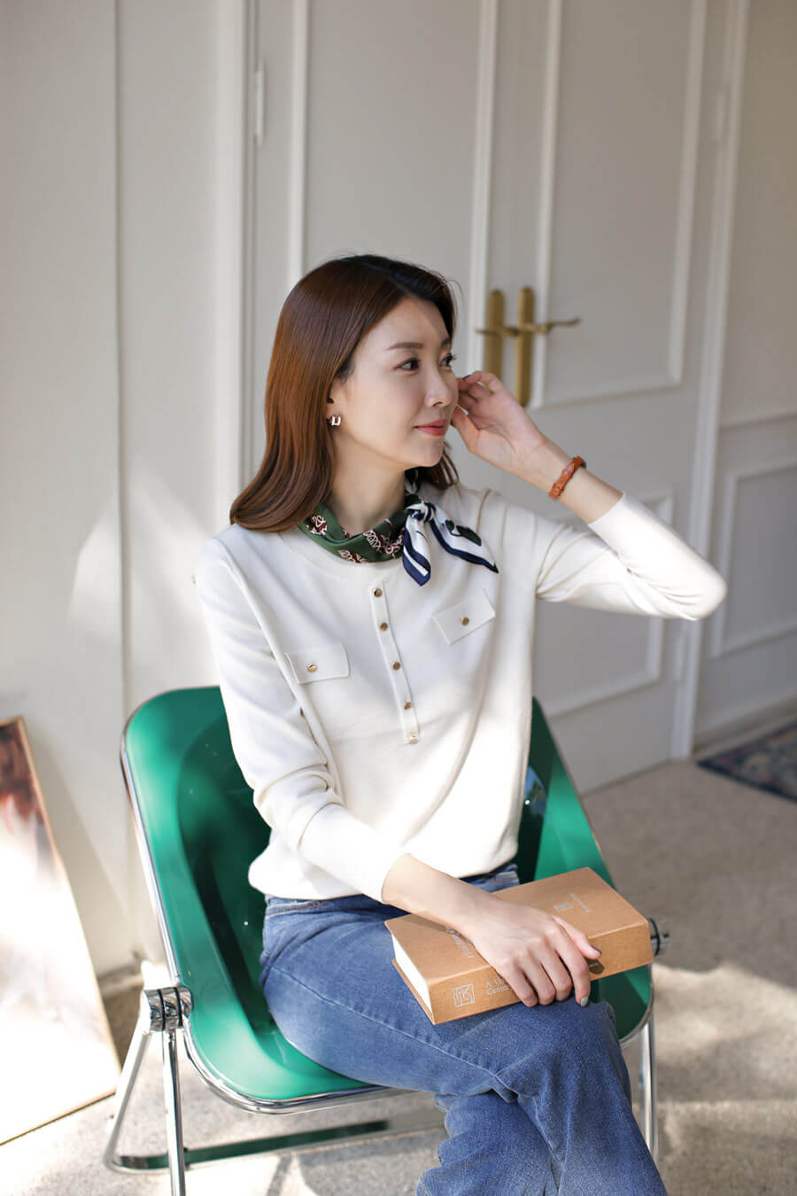 成熟簡約柔軟針織上衣,針織,圓領,長袖,純色,素色