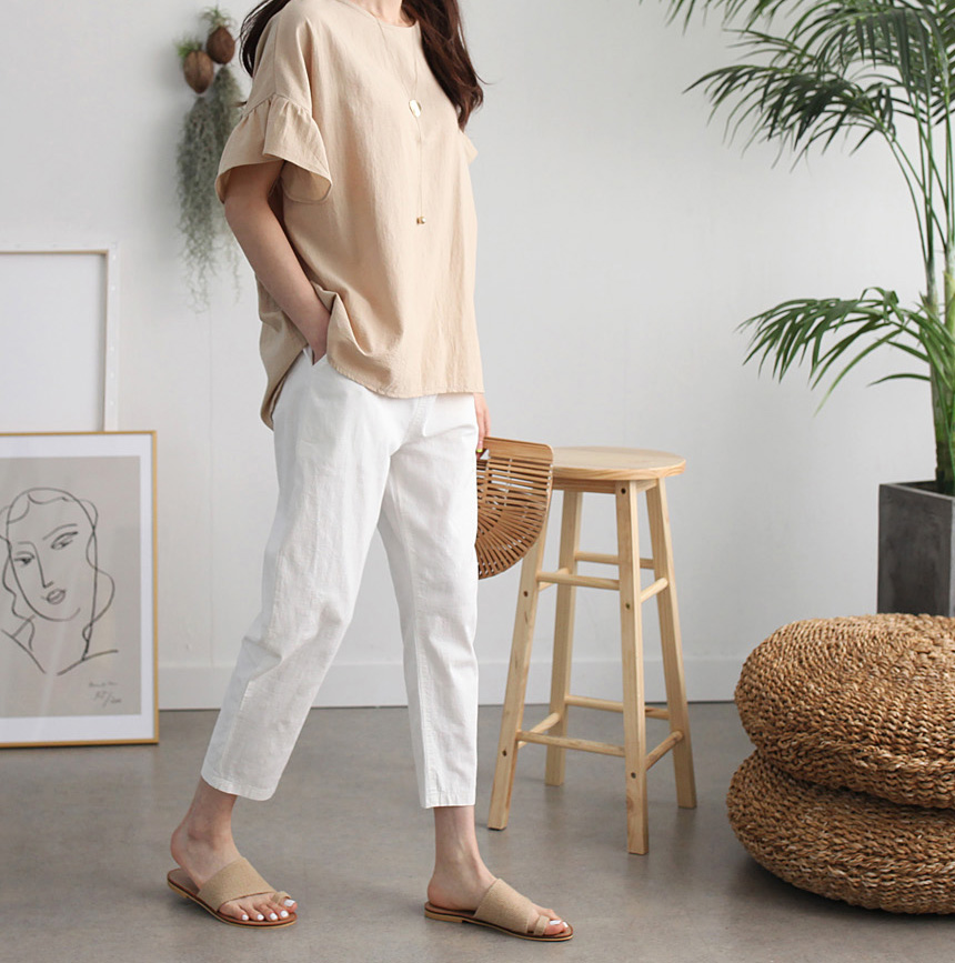 甜美荷葉袖圓領舒適上衣