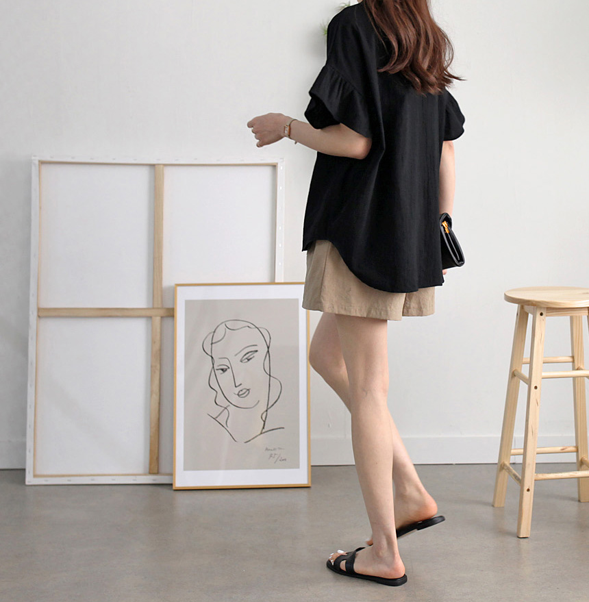 甜美荷葉袖圓領舒適上衣