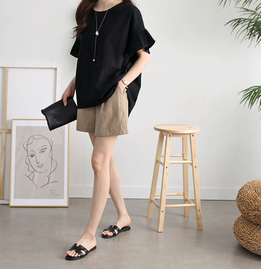 甜美荷葉袖圓領舒適上衣