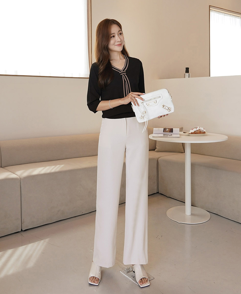 拼接織帶領結五分袖上衣,領結,織帶,羅紋,上身,上衣