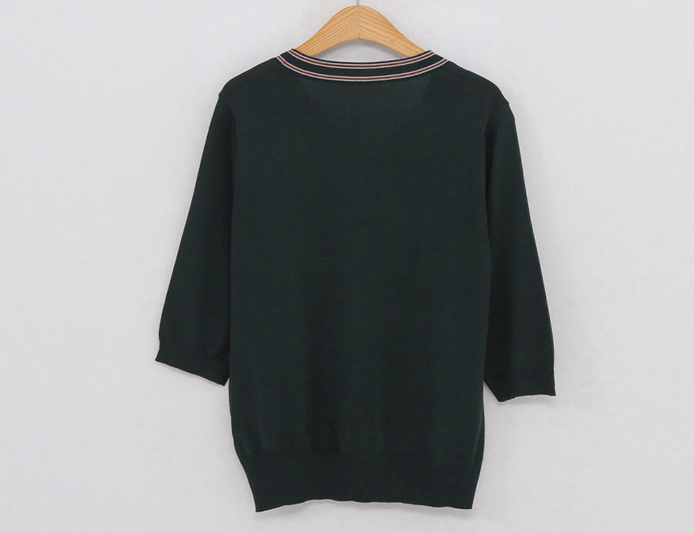 拼接織帶領結五分袖上衣,領結,織帶,羅紋,上身,上衣