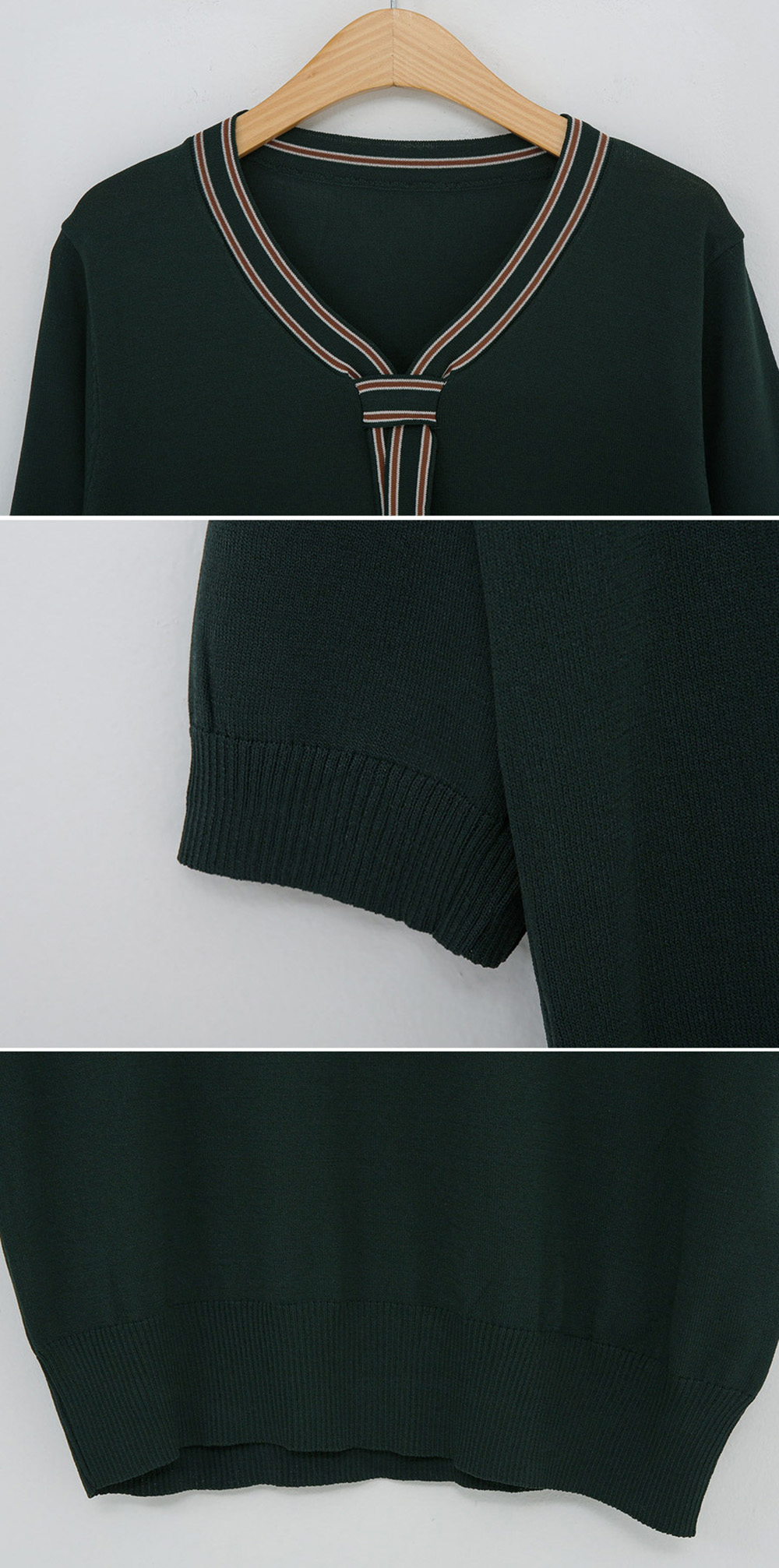 拼接織帶領結五分袖上衣,領結,織帶,羅紋,上身,上衣