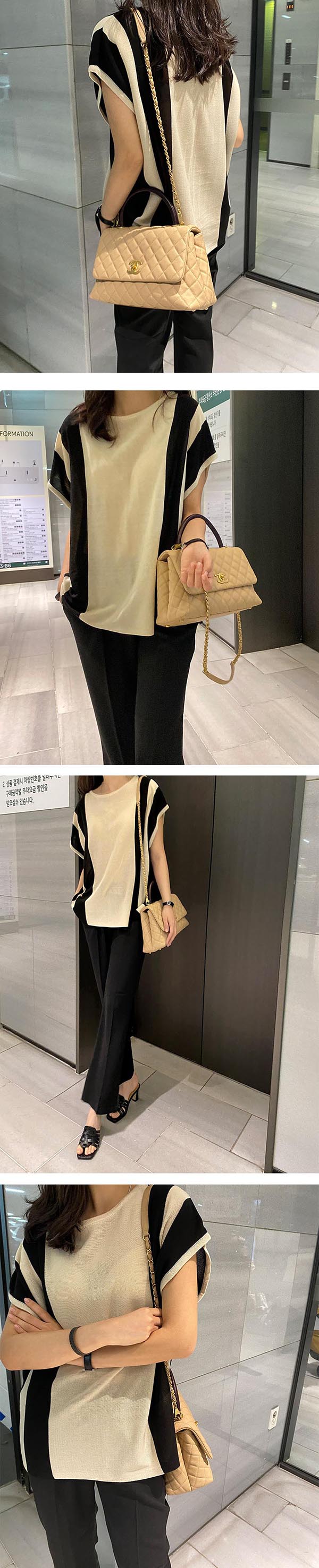 超遮肉寬鬆撞色蓋袖長上衣