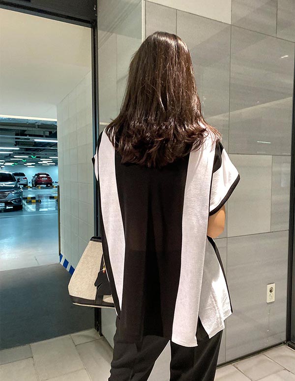 超遮肉寬鬆撞色蓋袖長上衣