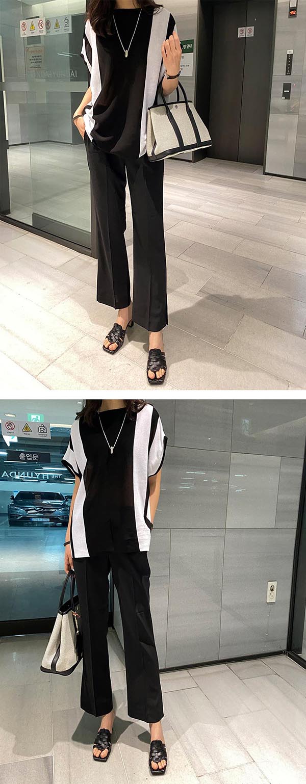 超遮肉寬鬆撞色蓋袖長上衣