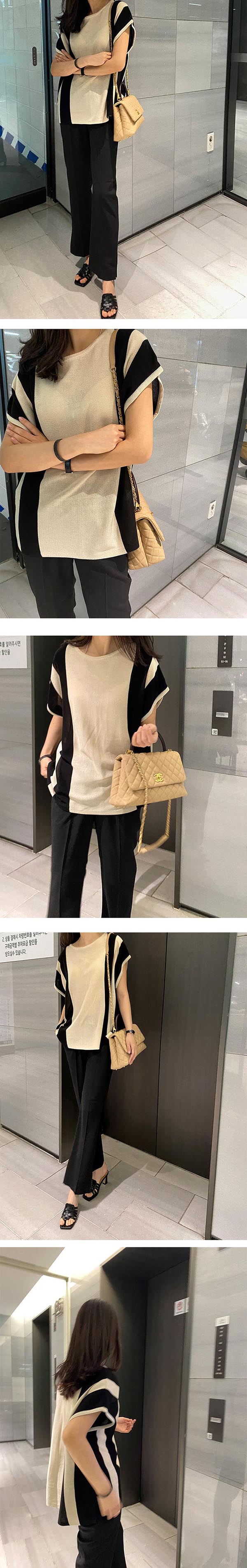 超遮肉寬鬆撞色蓋袖長上衣