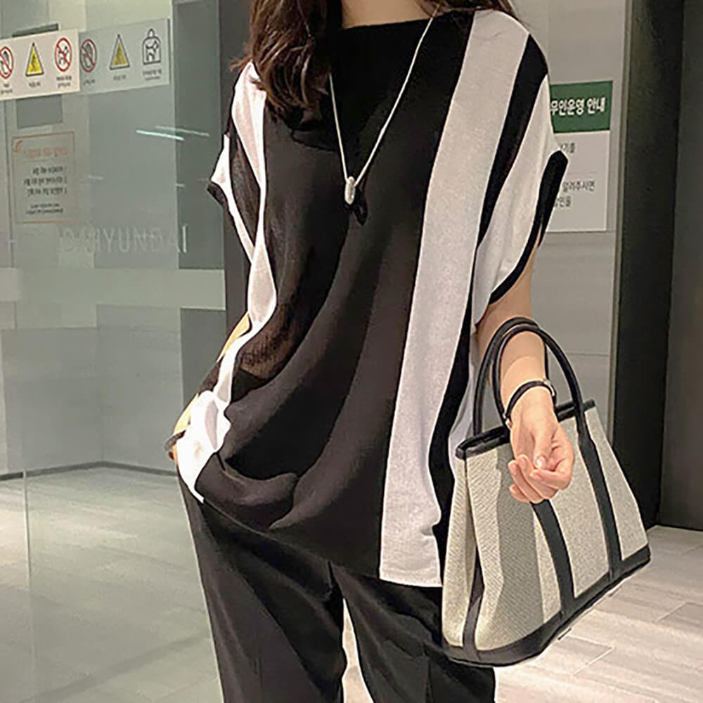 超遮肉寬鬆撞色蓋袖長上衣