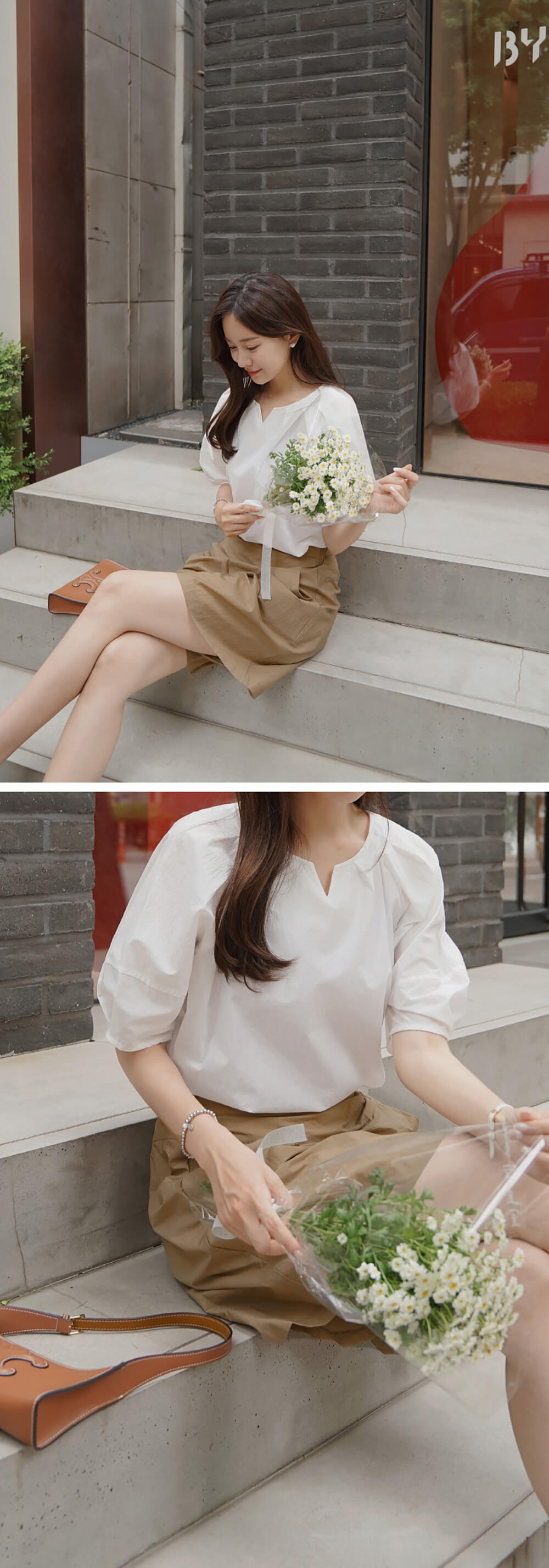 素色清透棉質設計短袖上衣