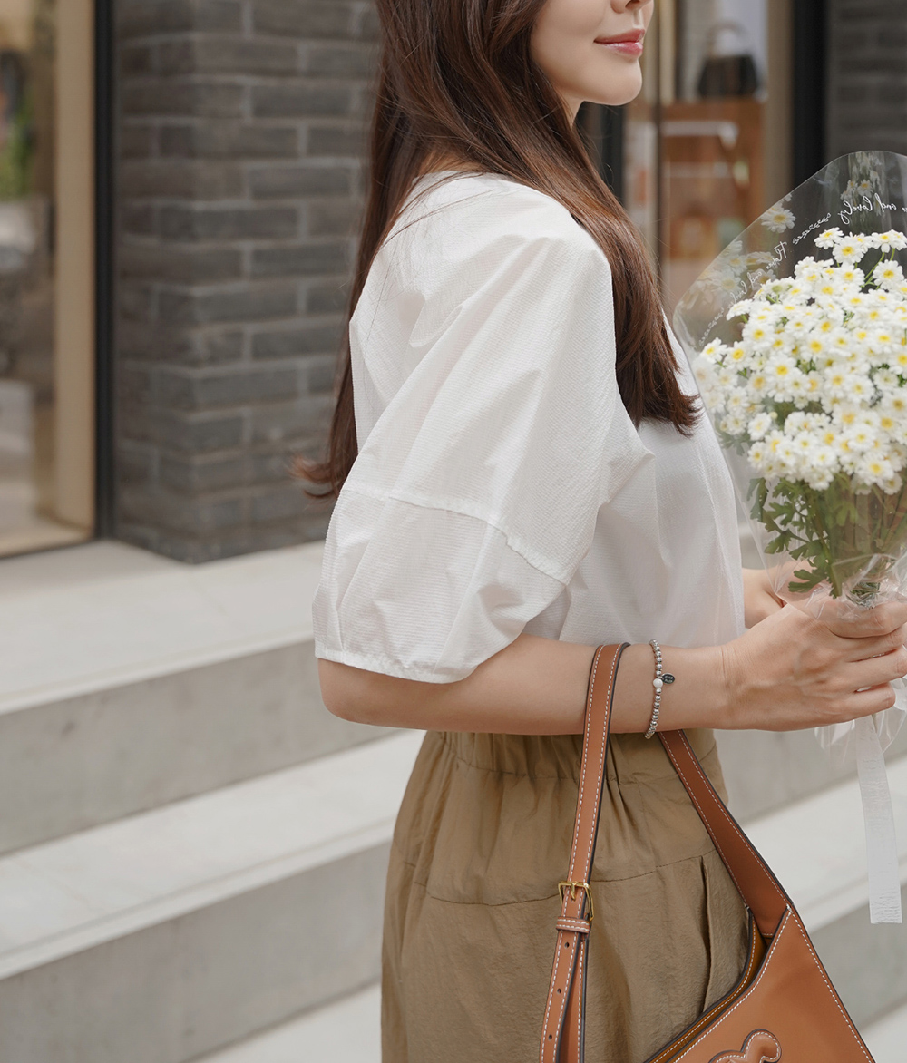 素色清透棉質設計短袖上衣