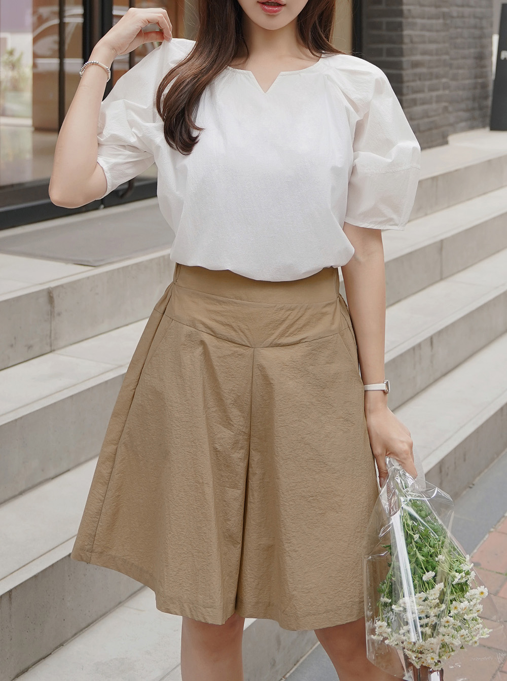 素色清透棉質設計短袖上衣