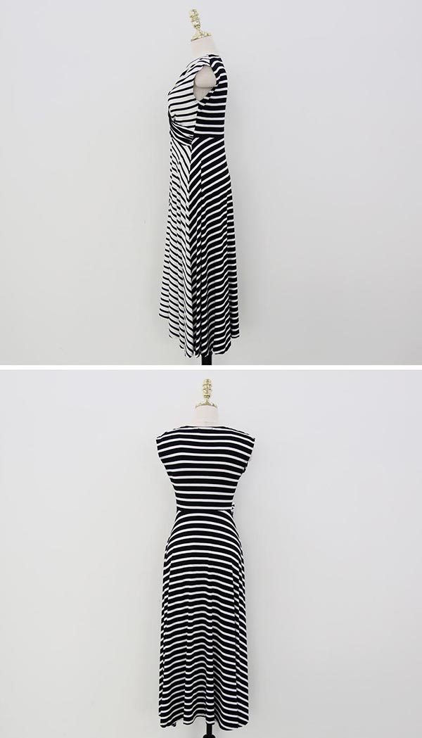 不完美-氣質撞色條紋交叉修身洋裝