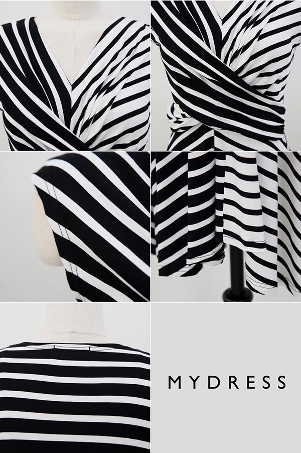 不完美-氣質撞色條紋交叉修身洋裝