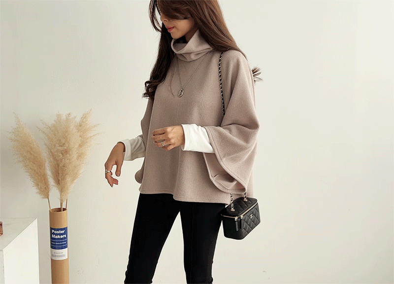 舒適寬鬆高領斗篷外搭上衣