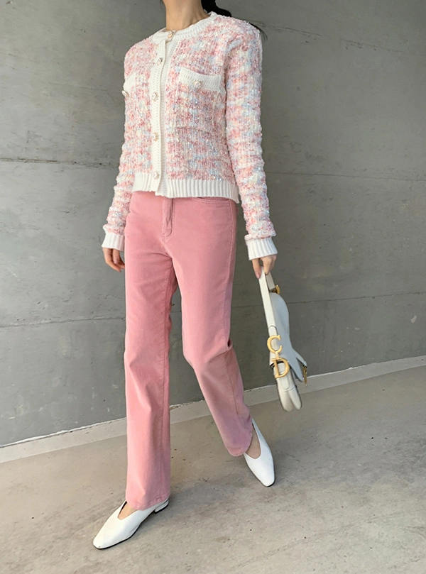 粉紅混色超美開襟針織外套