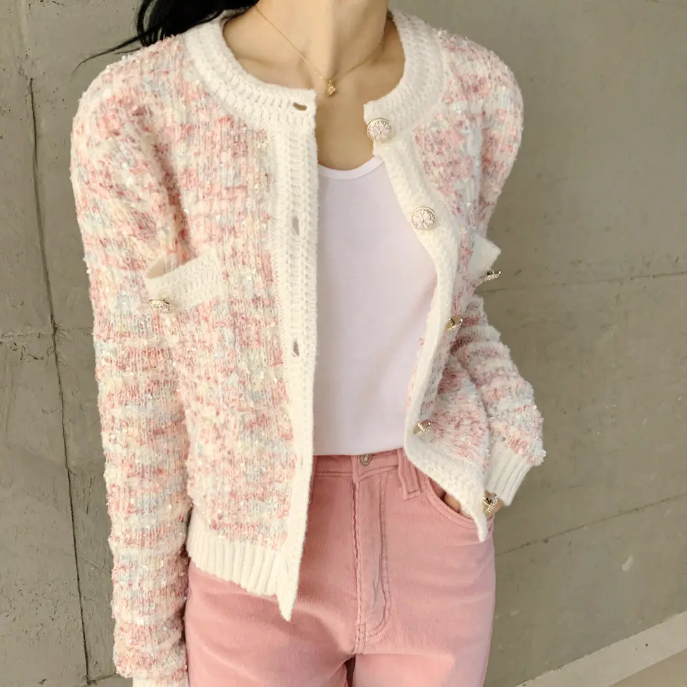 粉紅混色超美開襟針織外套