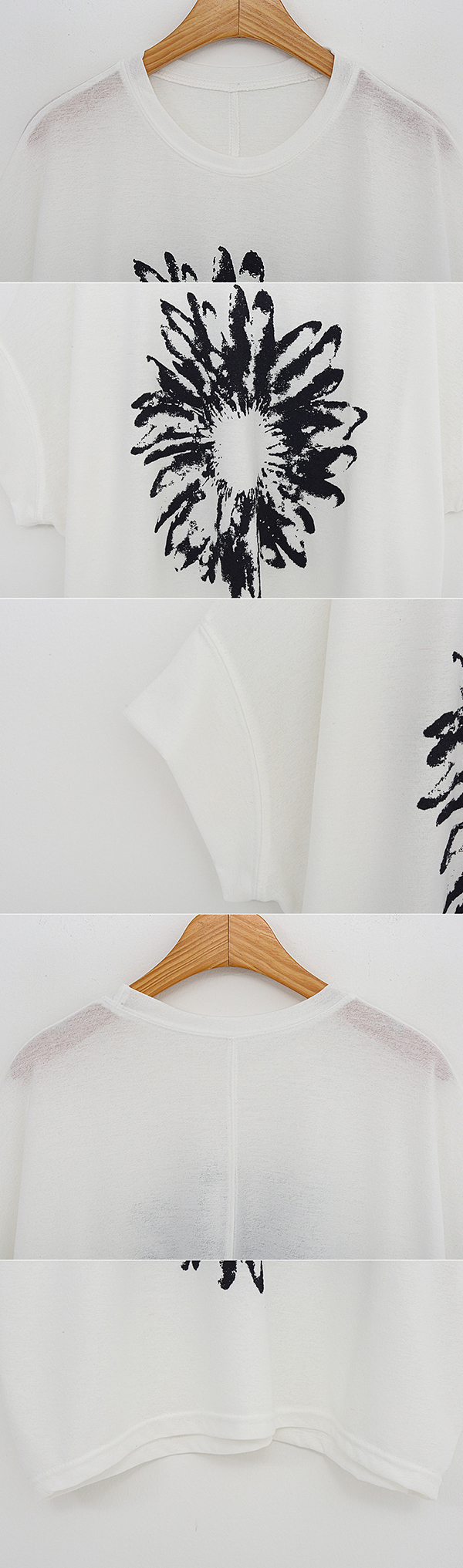 拓印風格印花連袖亞麻上衣,短袖,休閒,好搭,圖案,亞麻