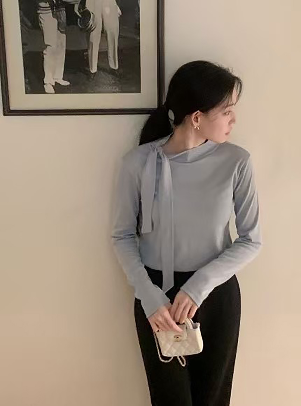 優雅氣質綁帶長袖上衣