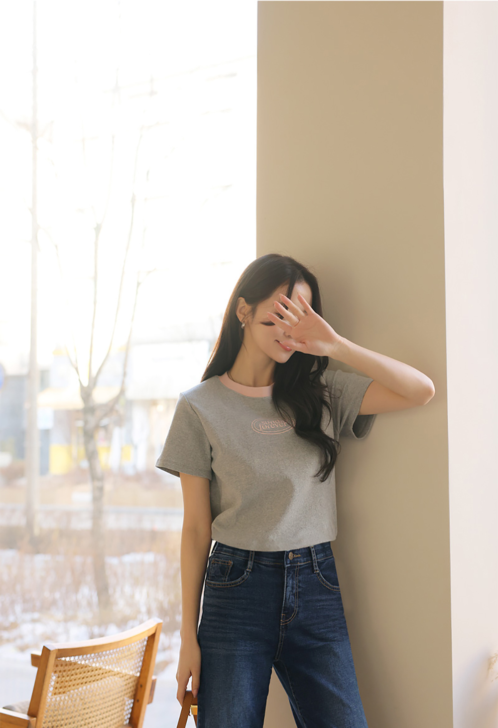 撞色圓領設計短袖上衣