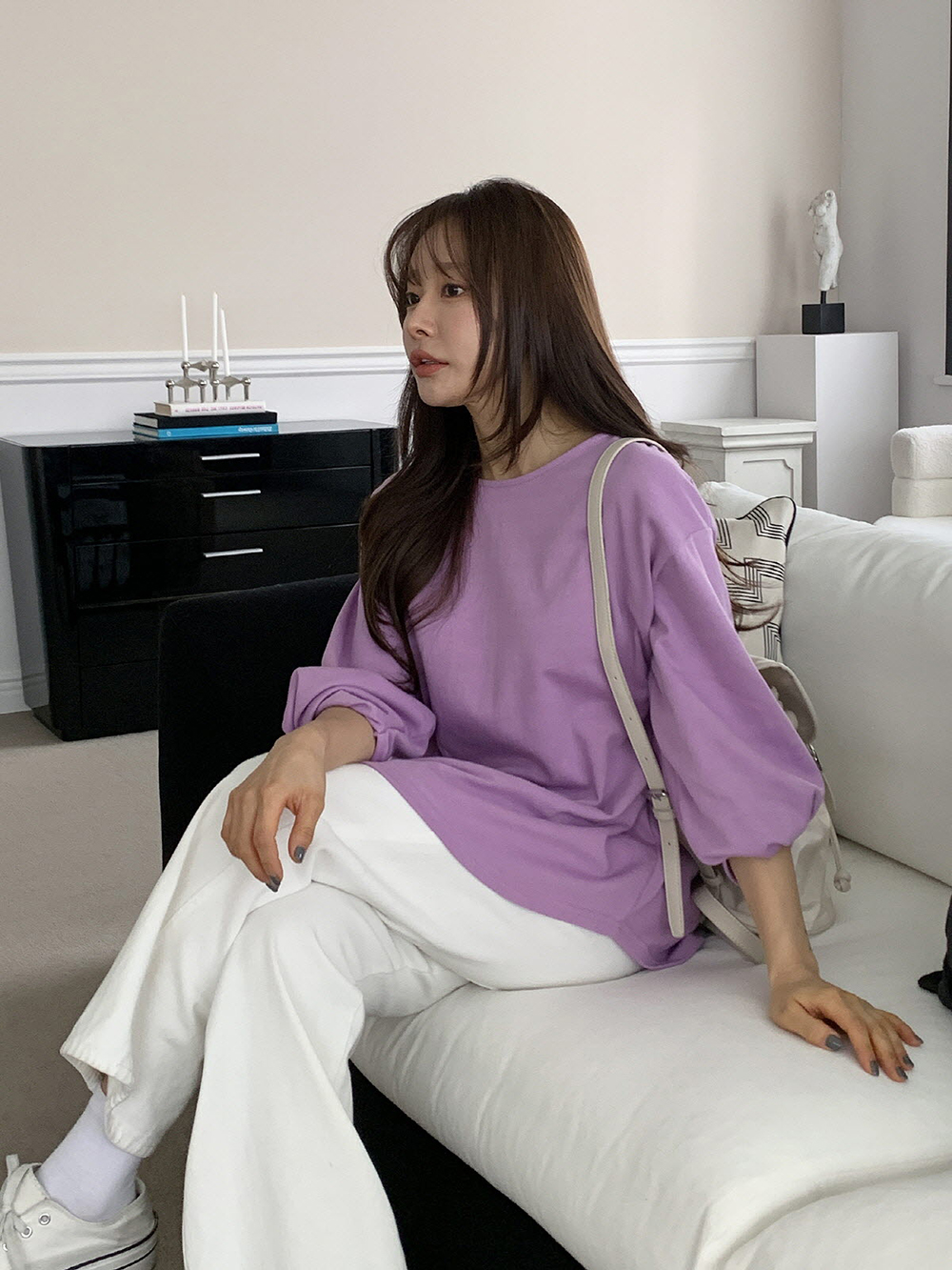 交叉袖口設計素面上衣