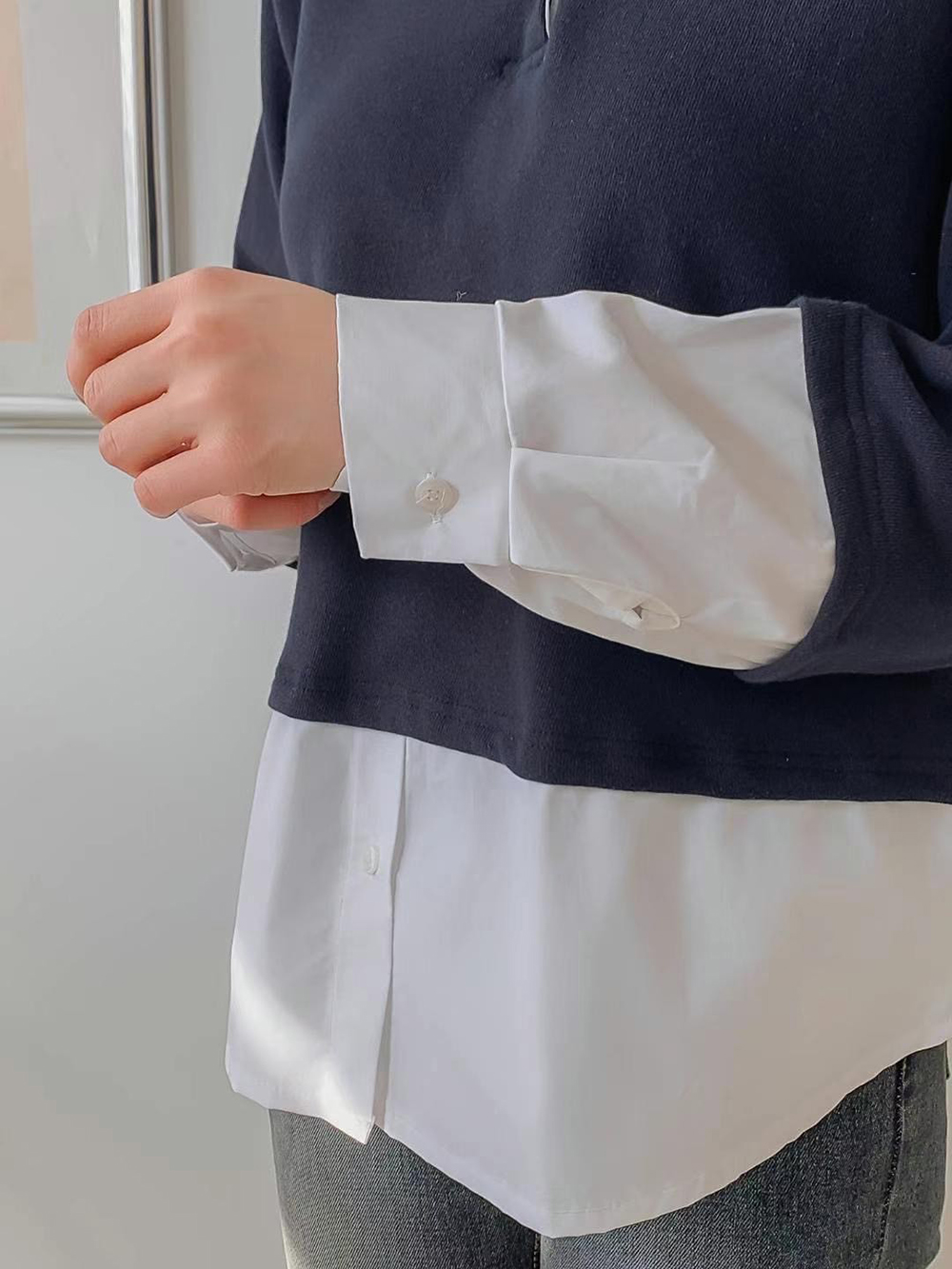 假兩件拼接條紋襯衫