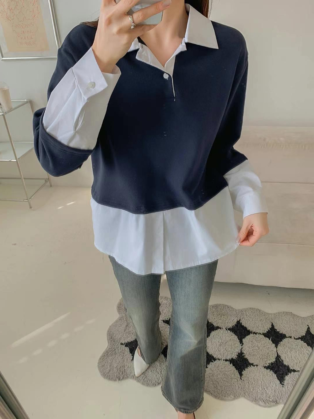假兩件拼接條紋襯衫