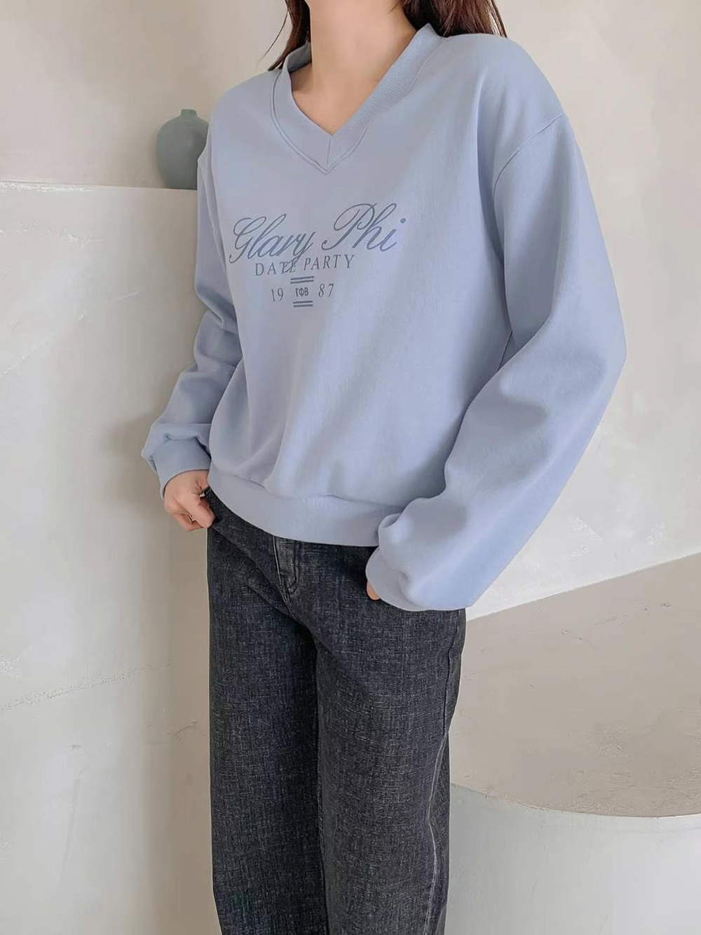 簡單V領長袖棉TEE