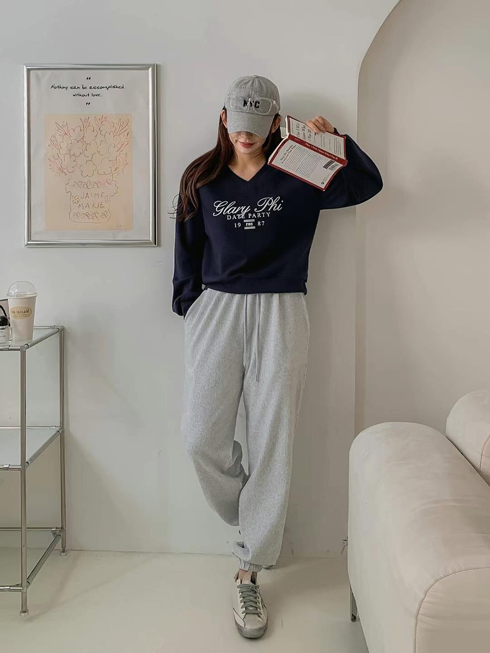 簡單V領長袖棉TEE