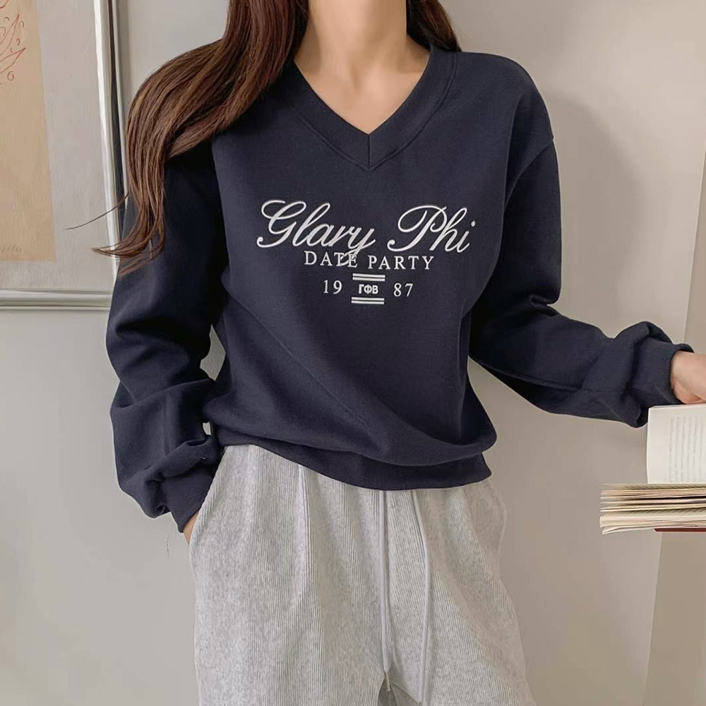 簡單V領長袖棉TEE