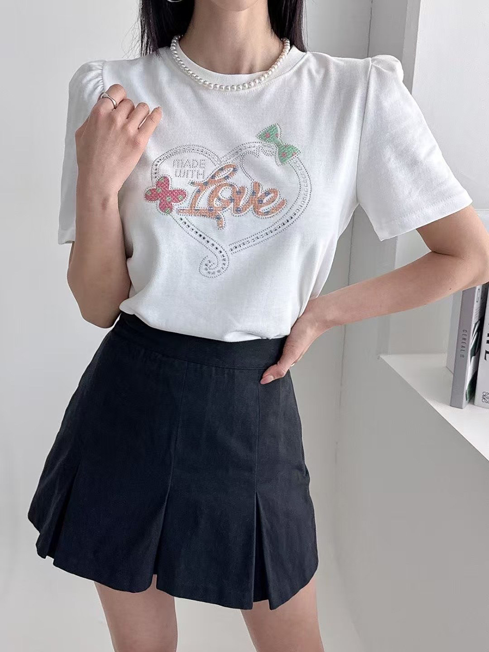 蝴蝶結愛心貼鑽上衣