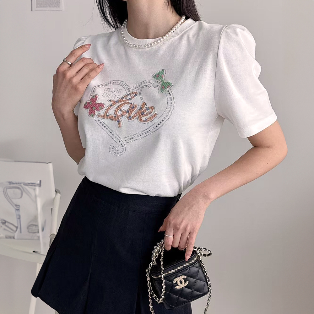 蝴蝶結愛心貼鑽上衣