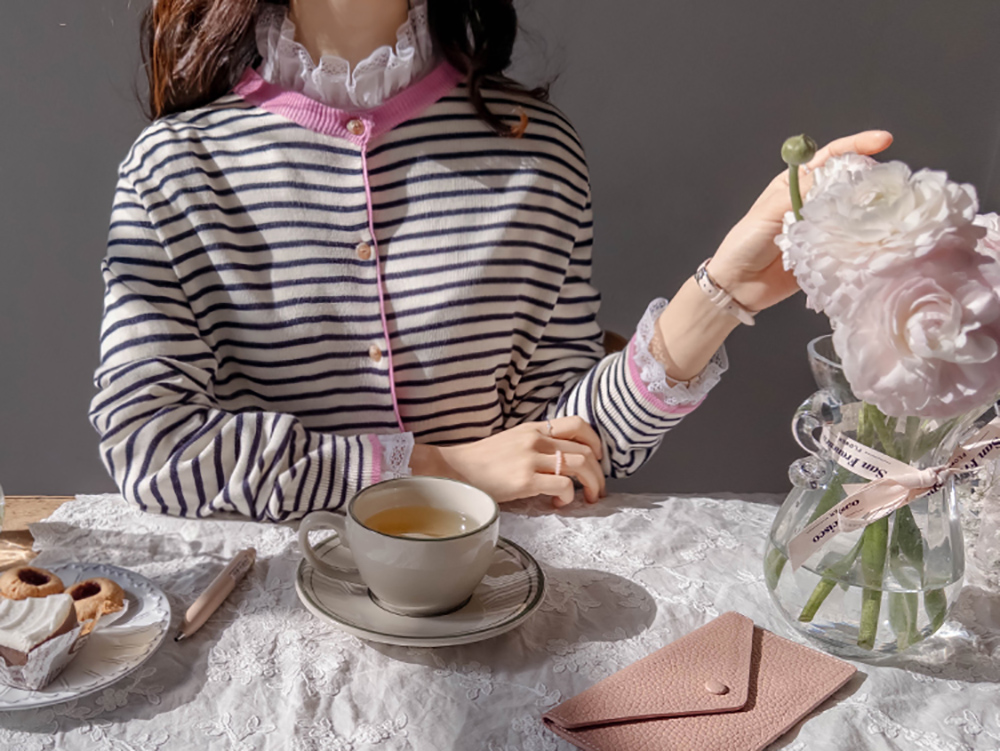 條紋撞色針織外套