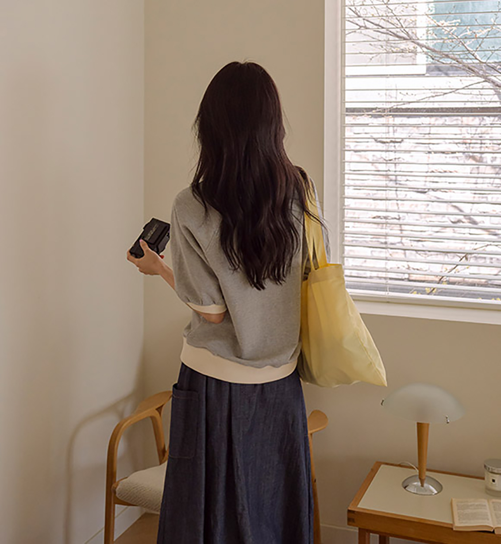 幸運印花圓領撞色上衣