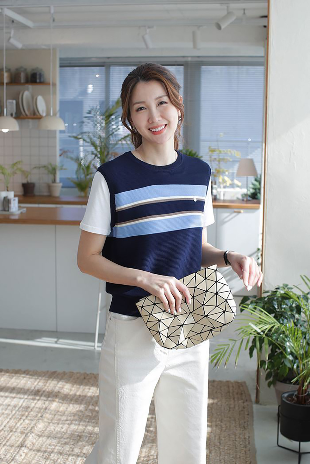 假兩件針織拼接上衣