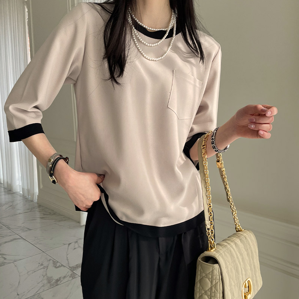 優雅氣質感撞色上衣