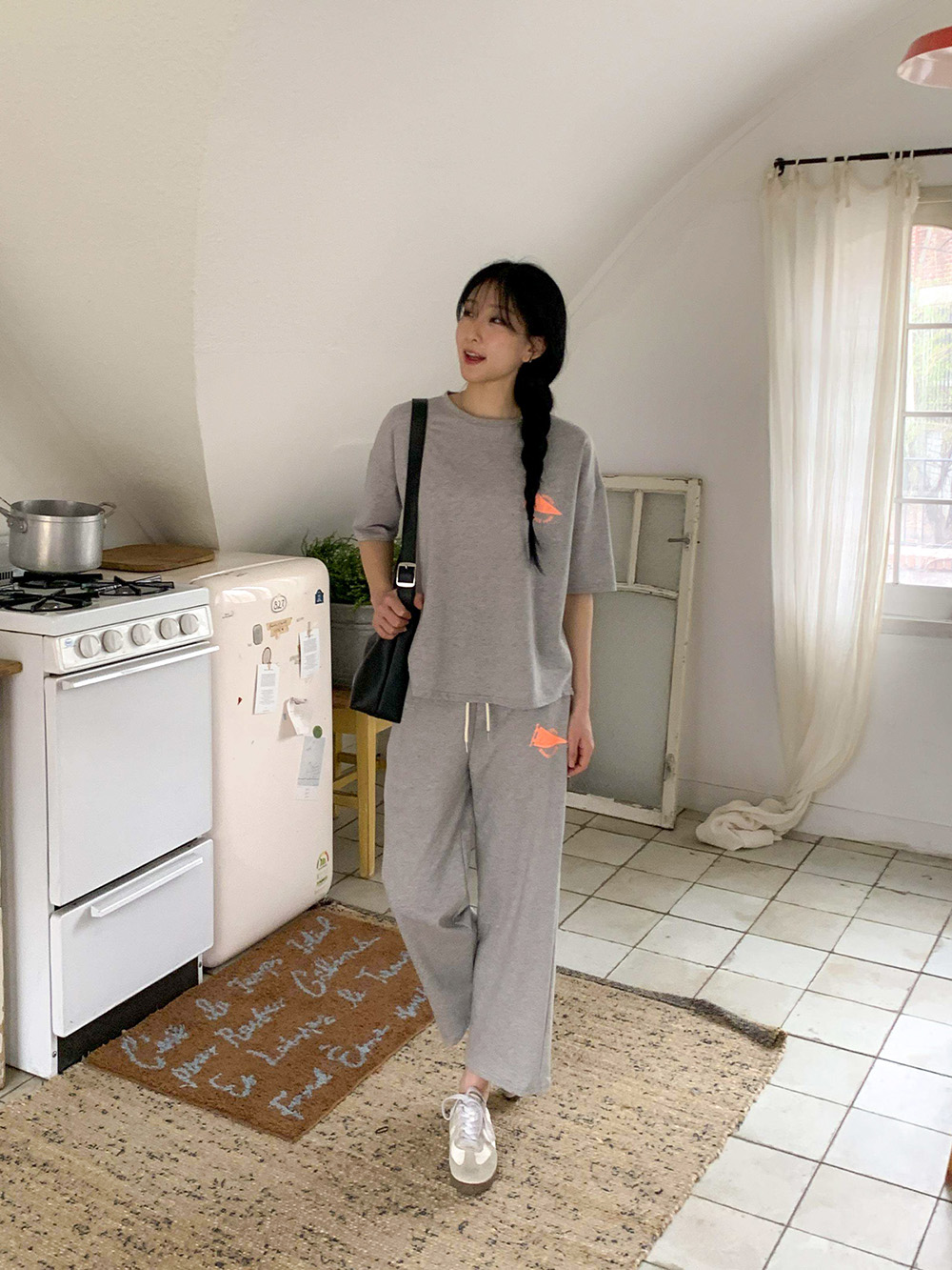 簡約休閒印花長褲套裝