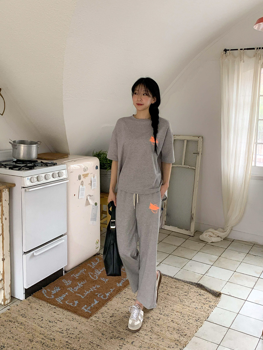 簡約休閒印花長褲套裝